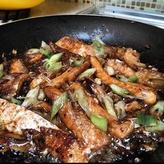 A picture of Ynielle’s Salmon Belly Strip Soy Steak.