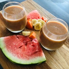A picture of Dairy Free Watermelon, Pawpaw and Banana Smoothie with Kale.