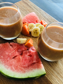 A picture of Dairy Free Watermelon, Pawpaw and Banana Smoothie with Kale.