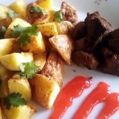Double Fried potato cubes A picture of Double Fried potato cubes.
