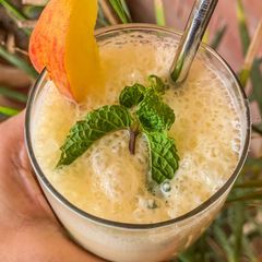 A picture of Peach 🍑 Banana 🍌 Milkshake.