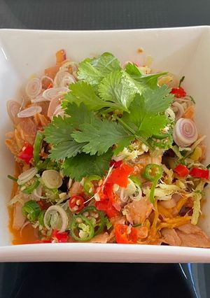 A picture of Mackerel Fillets In Tomato Sauce Spicy Salad.