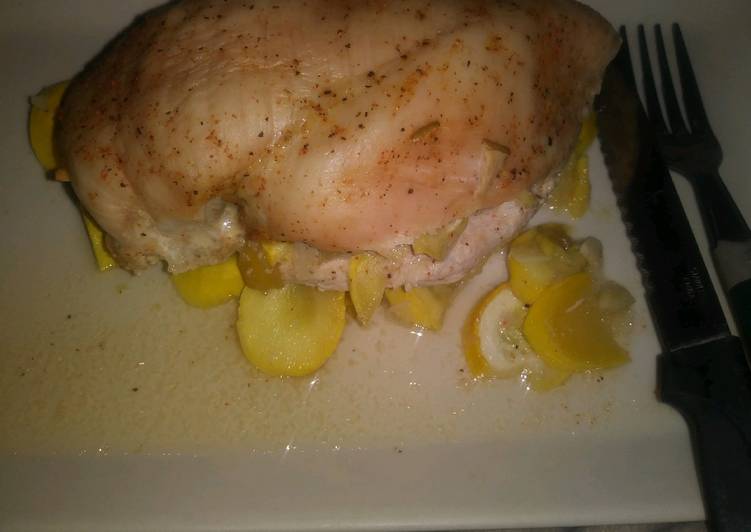Steps to Prepare Quick Lady A&#39;s Stuffed Breast&#39;s Chicken With Yellow Squash
