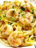 Spaghetti cu creveți, în sos de lămâie