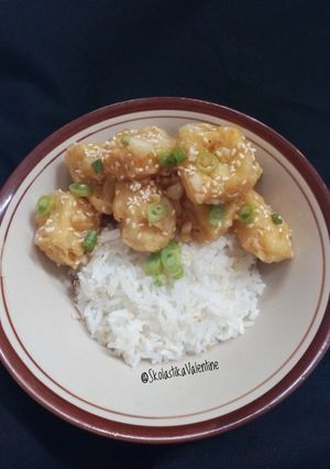 Foto resep Crispy Tofu Honey Lemon Rice Bowl
