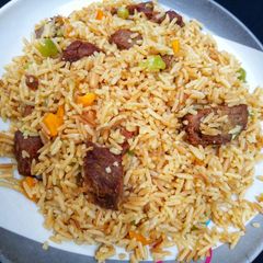 A picture of Brown jollof rice.