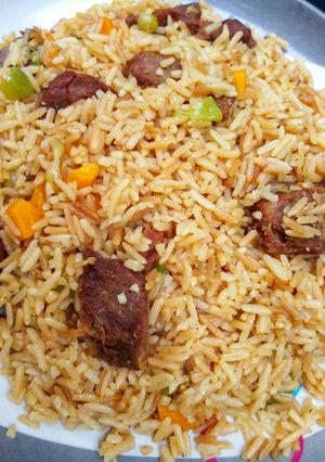 A picture of Brown jollof rice.