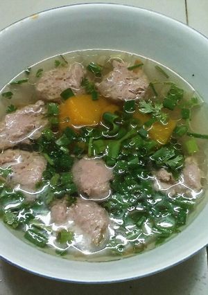 Hình của món Chả quết nấu canh bí đỏ.