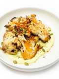 Grilled Cauliflower with Avocado Cilantro Aioli and Toasted Paprika Breadcrumbs