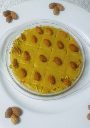 A picture of Badam nariyal barfi.