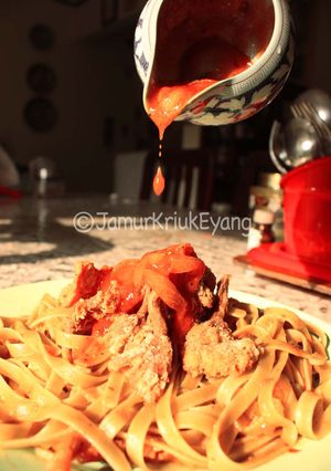 Foto resep Fettuccine Bolognese with Fried Mushy