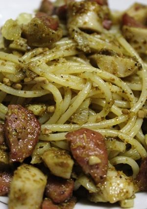 Foto resep PASTA PESTO with garlic & sausages