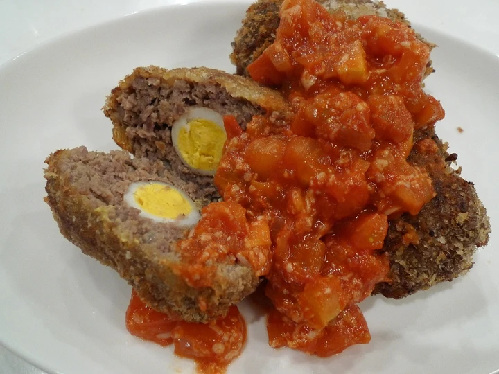 Langkah Mudah untuk Membuat Resep  Scotch Egg - Daging goreng dengan telur yang Enak, Bisa Manjain Lidah