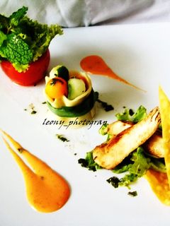 Foto resep Grilled Chicken, Fresh Vegetables salad serve with mint vinaigrette n cocktail Sc