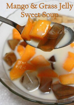 Foto resep Mango and Grass Jelly sweet soup