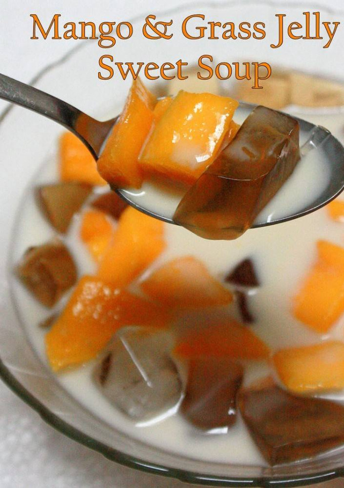 Foto resep Mango and Grass Jelly sweet soup