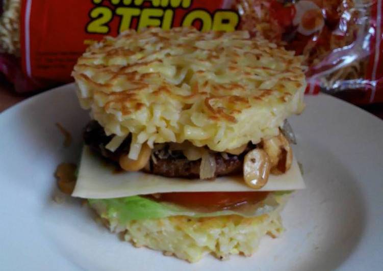 Resep Beef Burger Noodle-Bun Anti Gagal