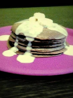 Foto resep Pancake coklat, topping vanila fla
