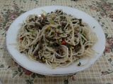 Beef Rice Spaghetti à la Aglio Olio with Spinach