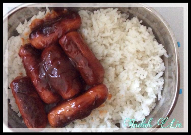 Lunch Bento with Sosis saus Inggris Asam Manis