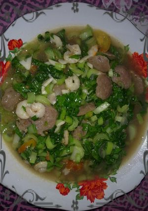 Foto resep Pak choy, bakso, udang saus tiram