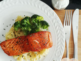 Pan-fried Salmon with Steamed Broccoli and Mashed Potatoes