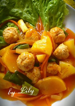 Foto resep Sweet&Sour Chicken Meatballs/bola ayam asam manis