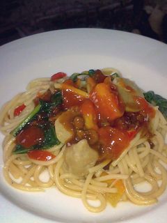 Foto resep Spaghetti Orak Arik Sayuran Saus Barbeque Pedas