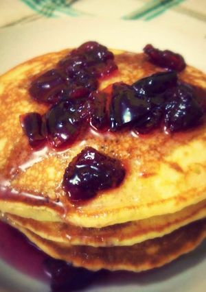 Foto resep Homemade Pancake with Cherry Syrup