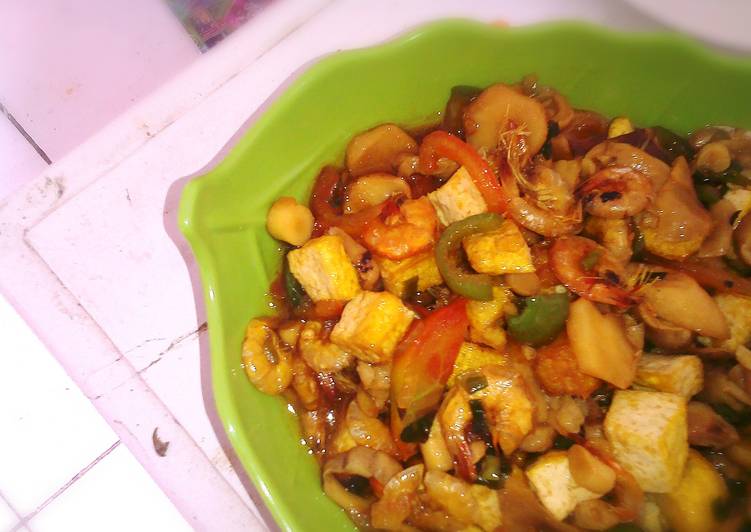 tumis udang jamur saus tiram