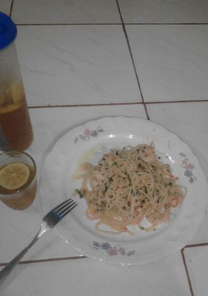 Foto resep shrimp aglio olio spaghetty