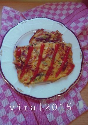 Foto resep omlete makaroni dan sayuran
