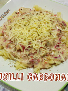 Foto resep fusilli carbonara with kornet