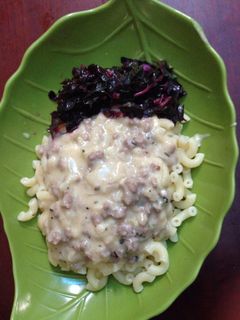 Foto resep macaroni beef cheese with redspinach