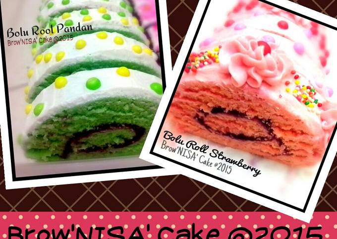 Bolu Kukus Gulung Pandan dan Strawberry