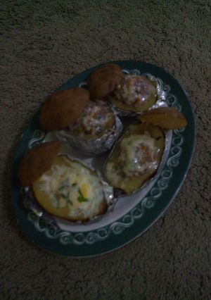 Foto resep baked potato with beef n egg