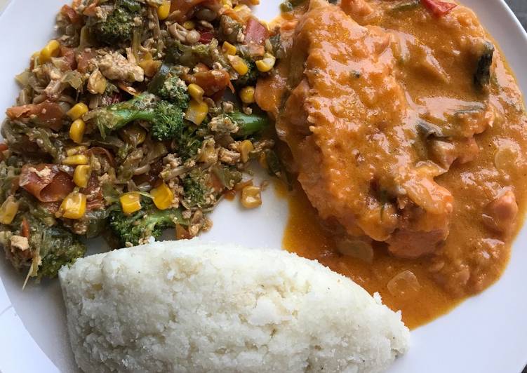 Ugali, Vegetable and Fish stew in milk