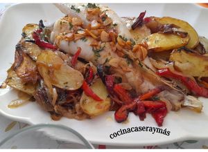Una foto de Rape al horno con verduras