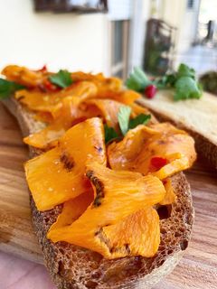 A picture of Rye Bread Bruschetta with Grilled Squash.