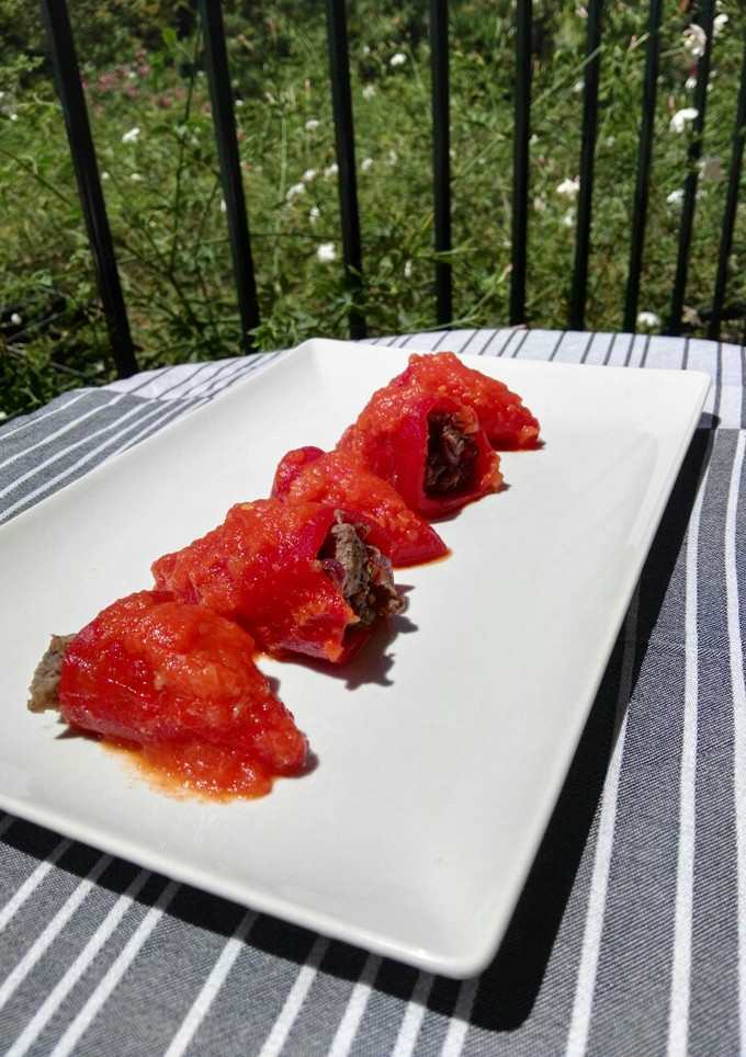 Una foto de Pimientos rellenos de morcilla vegana