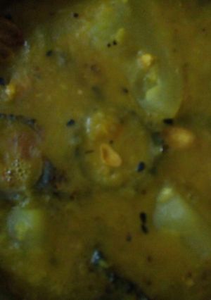 A picture of Moong daal with bitter gourd and bottle gourd.