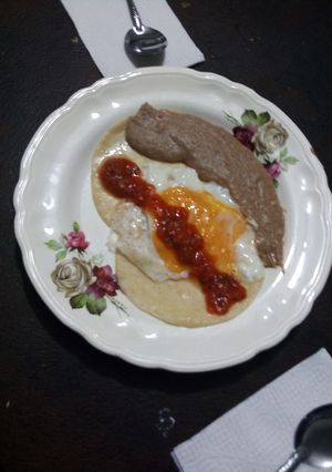 A picture of Ranch-Style Eggs with Salsa Macha, Aunt Güera’s Jalisco Style.