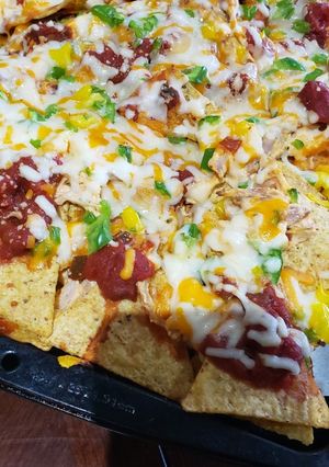 A picture of Buffalo Chicken Nachos!!!!.