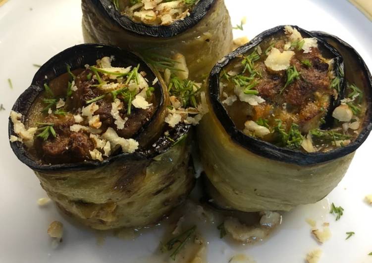 ПП рулетики из баклажан фаршированные курицей и овощами