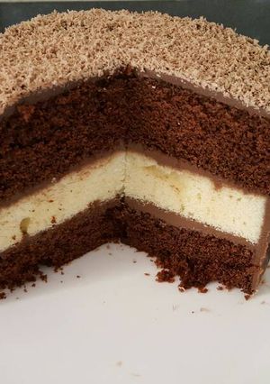 A picture of Layered chocolate cake.