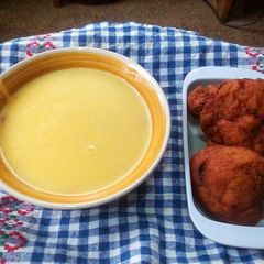 A picture of Akara and yellow pap.