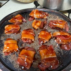 A picture of BBQ Bacon Wrapped Chicken Livers.