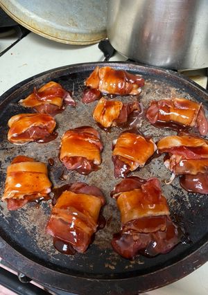 A picture of BBQ Bacon Wrapped Chicken Livers.