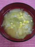 Miso soup with corn and cabbage