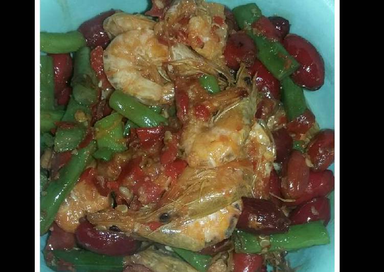 Balado udang,kulit melinjo,buncis